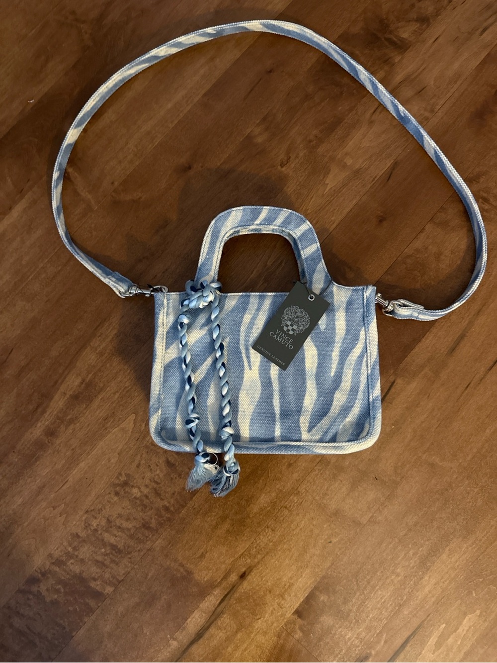 NWT Vince Camuto Blue Zebra Canvas Mini Crossbody Tote Bag